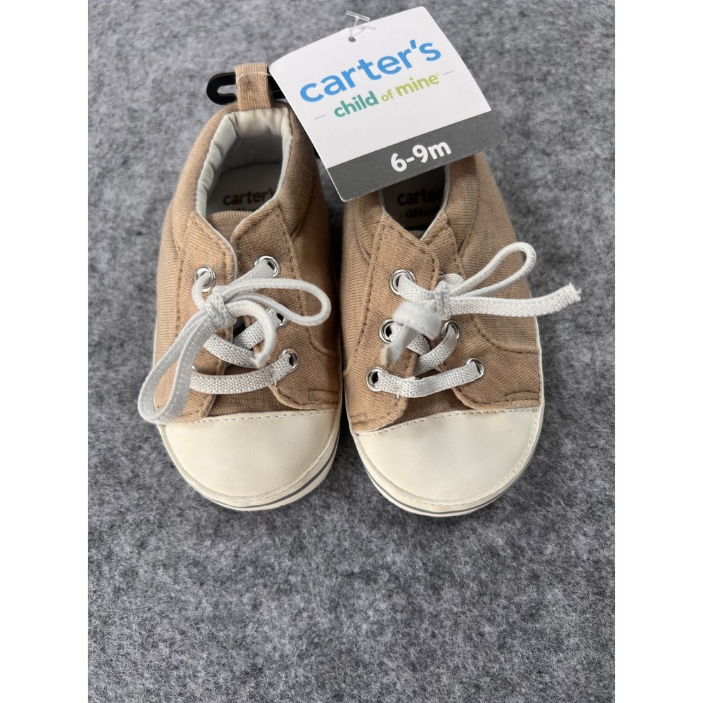 Carter's Child of Mine Canvas Sneakers‎ 6-9m Tan Neutral Faux Leather Trim